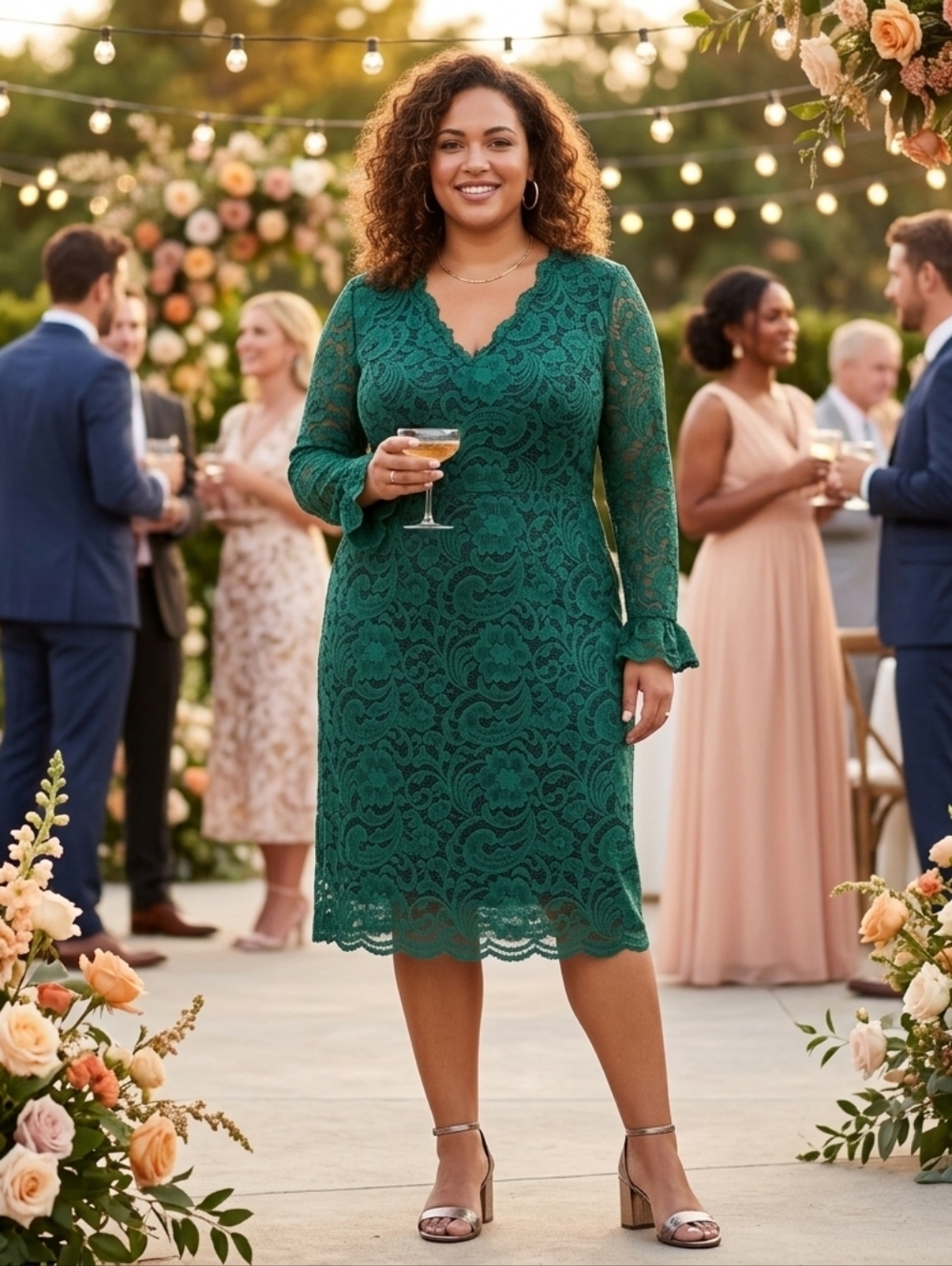 Eloquii Teal Lace V-Neck Dress
